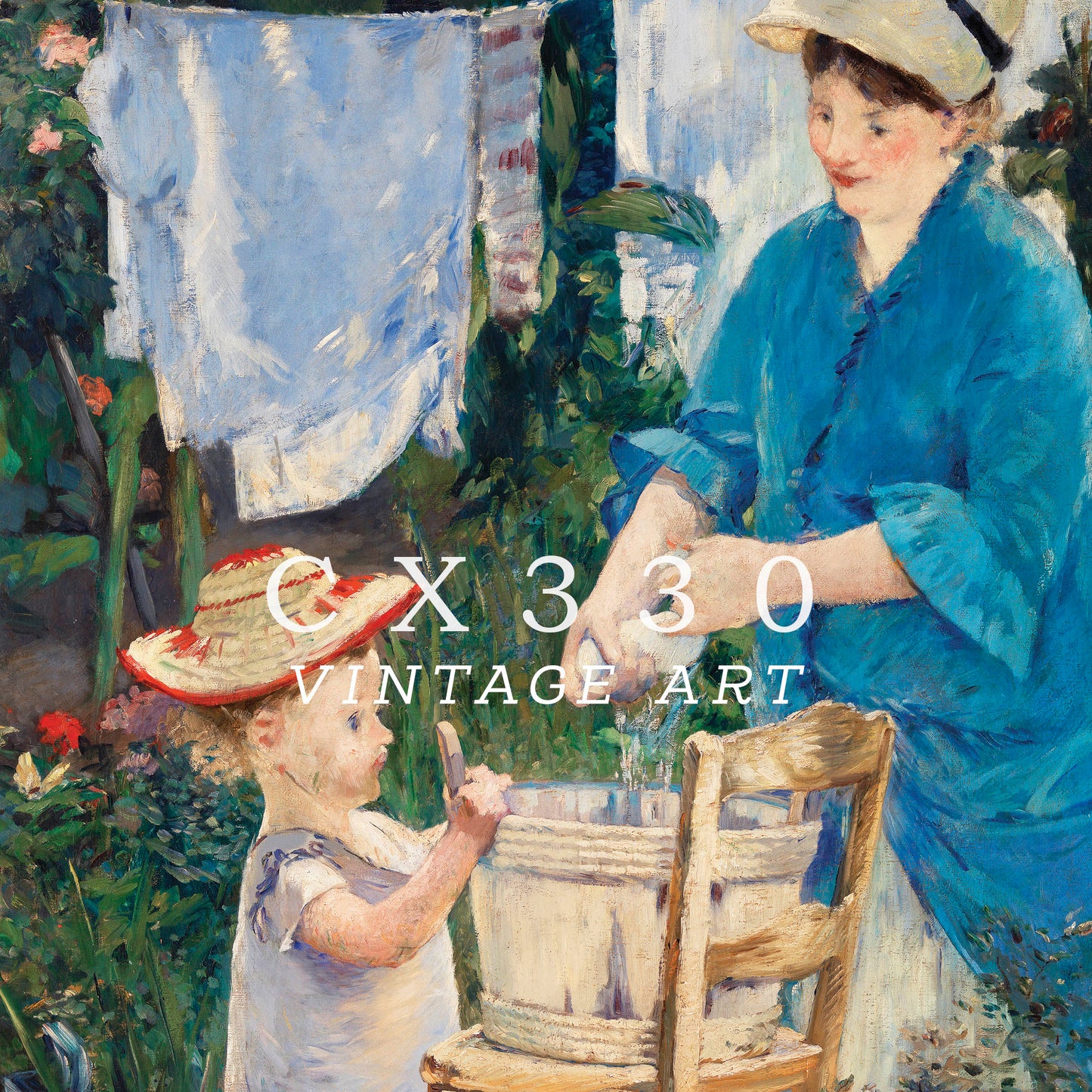 Laundry (Le Linge) • (1875) painting by Édouard Manet • Vintage Oil Painting • Framed Canvas