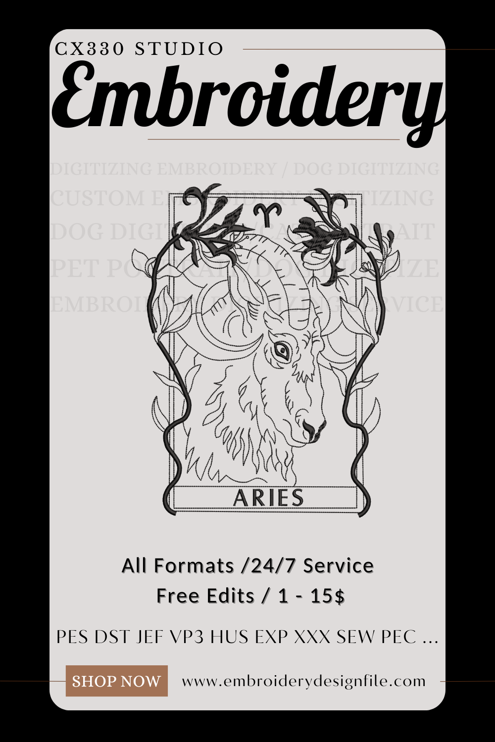 Aries Zodiac Sign Embroidery Design