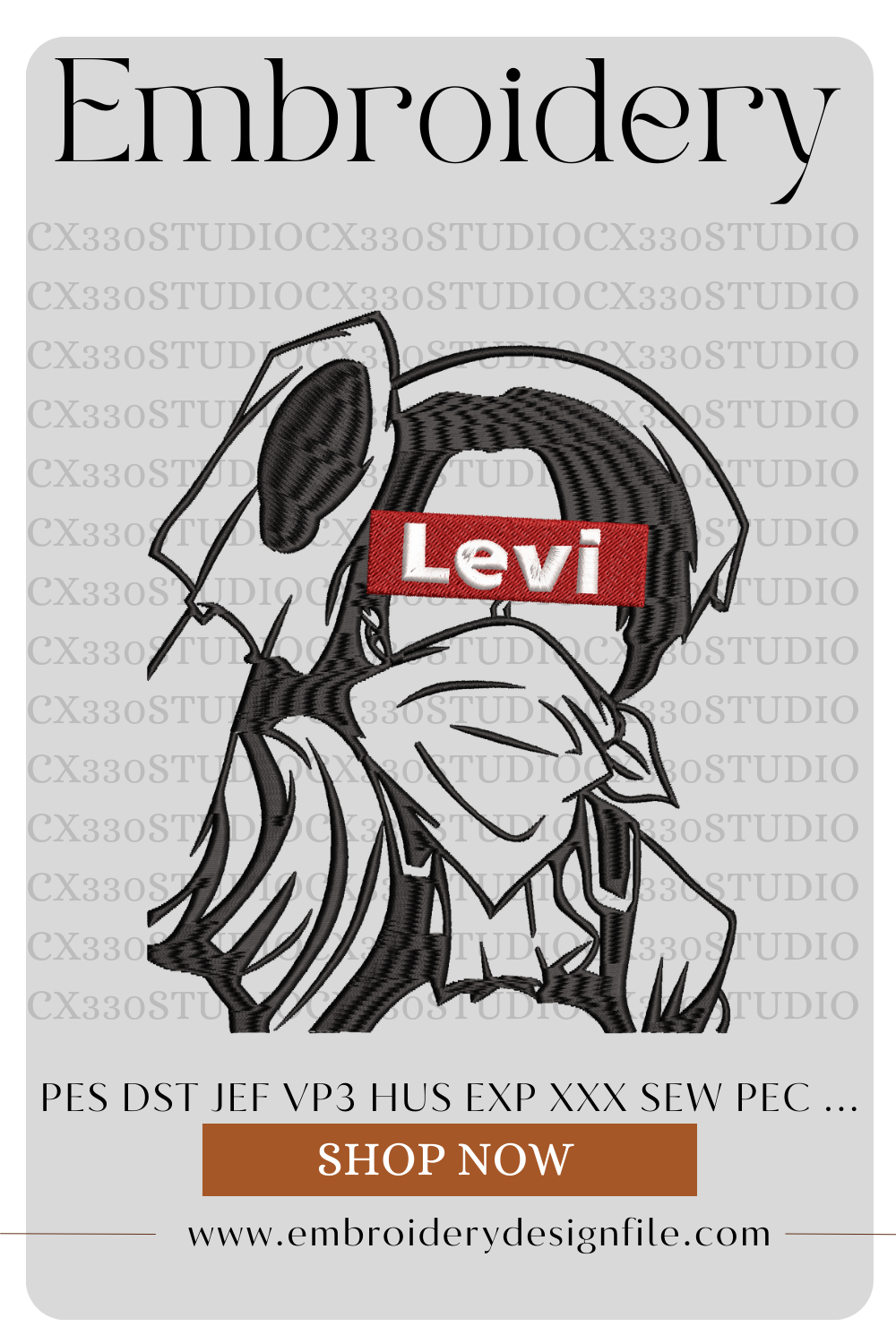 Levi ackerman attack on titan embroidery design file