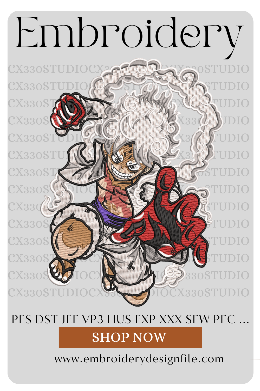 Luffy gear 5 one piece embroidery design file