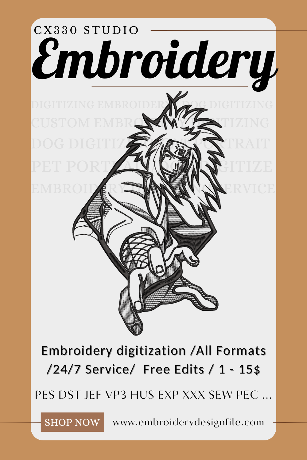 Jiraiya Naruto Embroidery machine Design file, Digital download