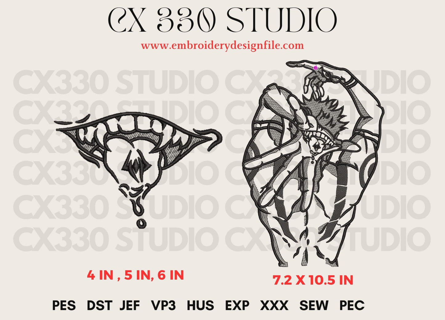 Ryomen Sukuna Jujutsu Kaisen Machine Embroidery File design