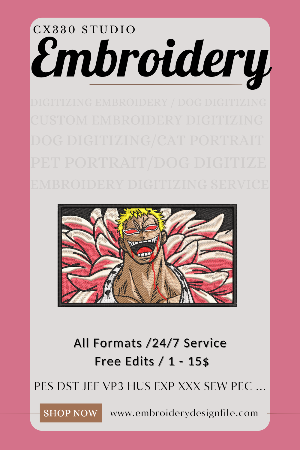 Doflamingo One Piece Machine Embroidery Design File