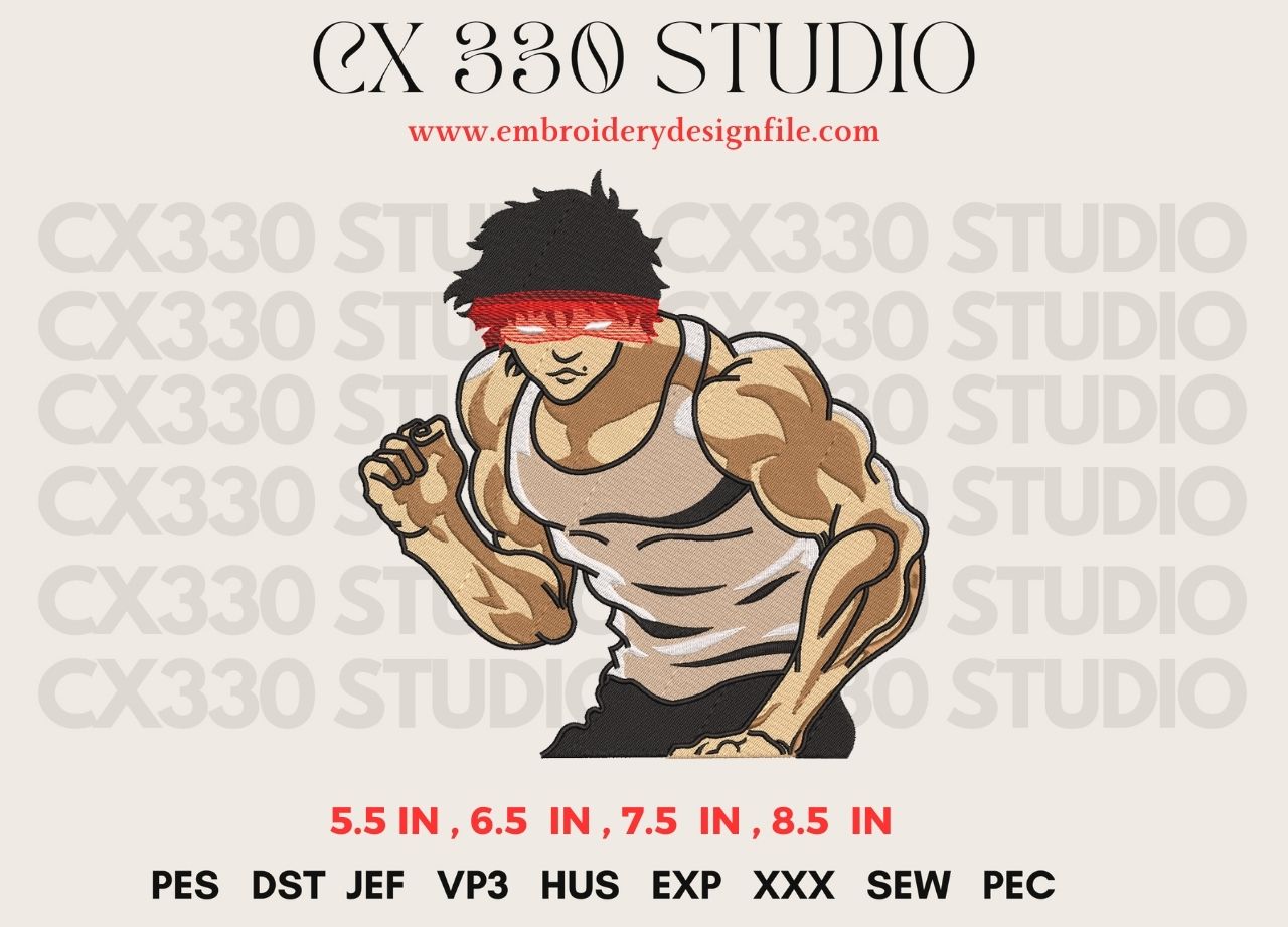 Baki Hanma face embroidery design - intense fighting expression