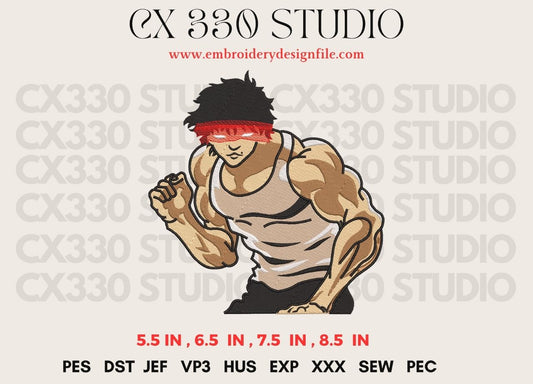 Baki Hanma face embroidery design - intense fighting expression