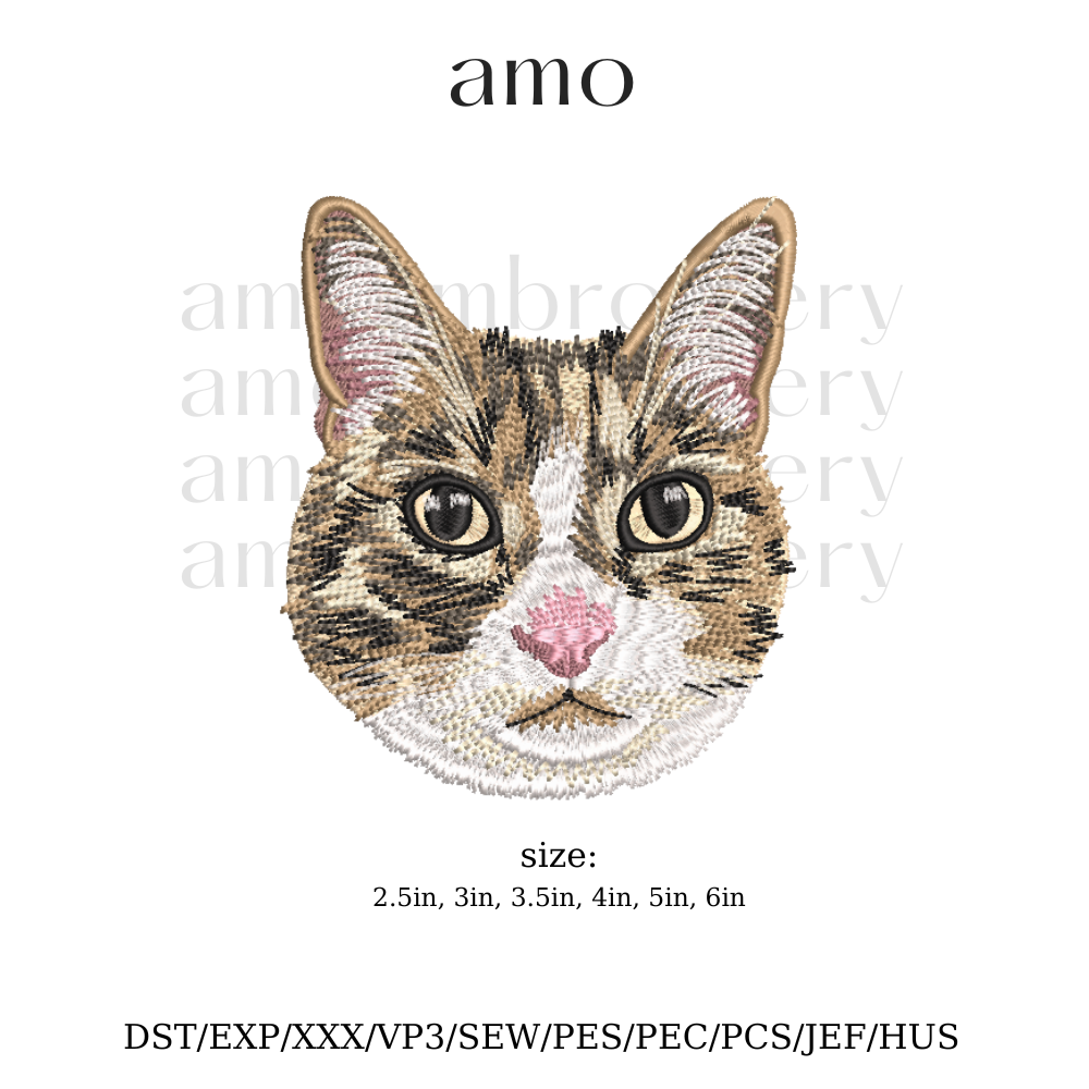 Cat head machine embroidery pattern for sweatshirt and tote bag