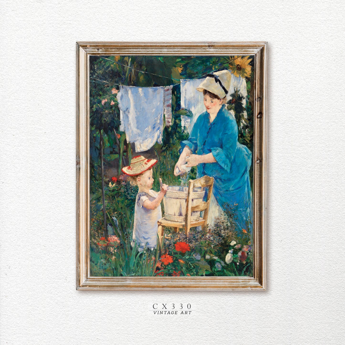 Laundry (Le Linge) • (1875) painting by Édouard Manet • Vintage Oil Painting • Framed Canvas
