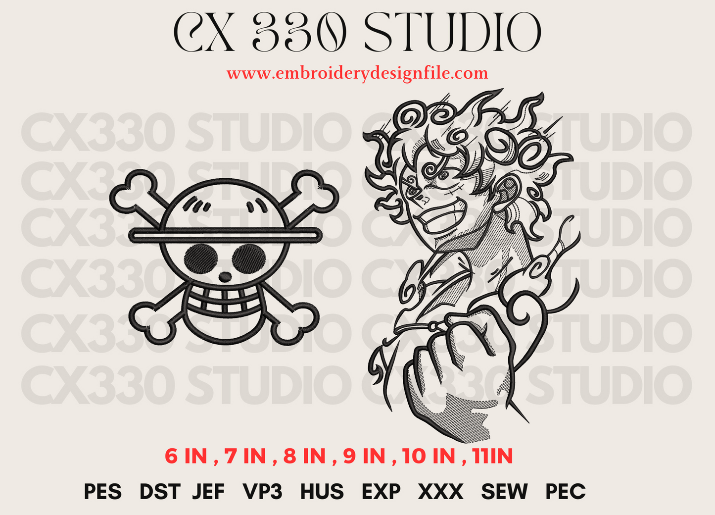 Luffy Gear 5 embroidery design file