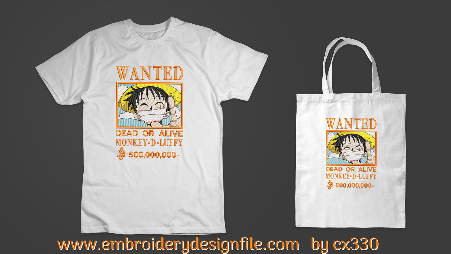 Luffy one piece embroidery design file