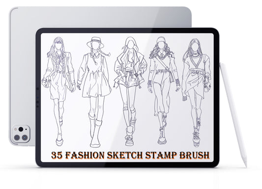 Fashion Sketch Stamp Procreate, Fashion Girls Stamp Brushes for Procreate