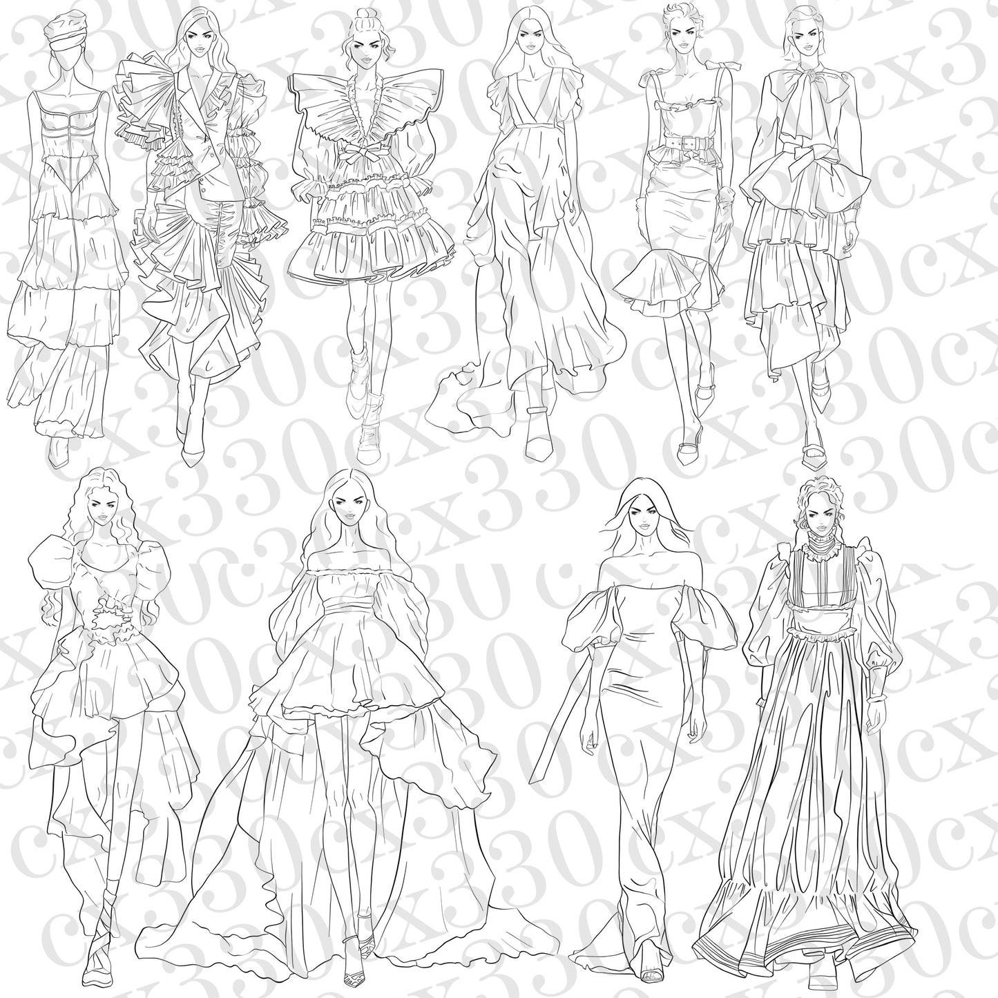 Fashion Sketch Stamp Procreate, Fashion Girls Stamp Brushes for Procreate