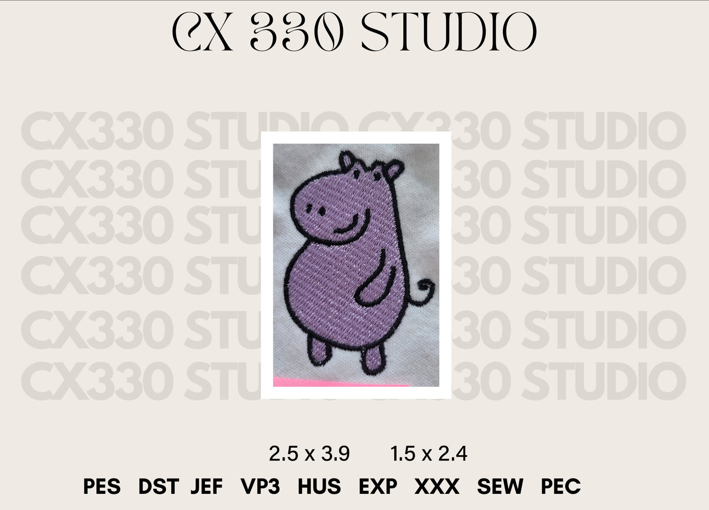 Hippo embroidery design