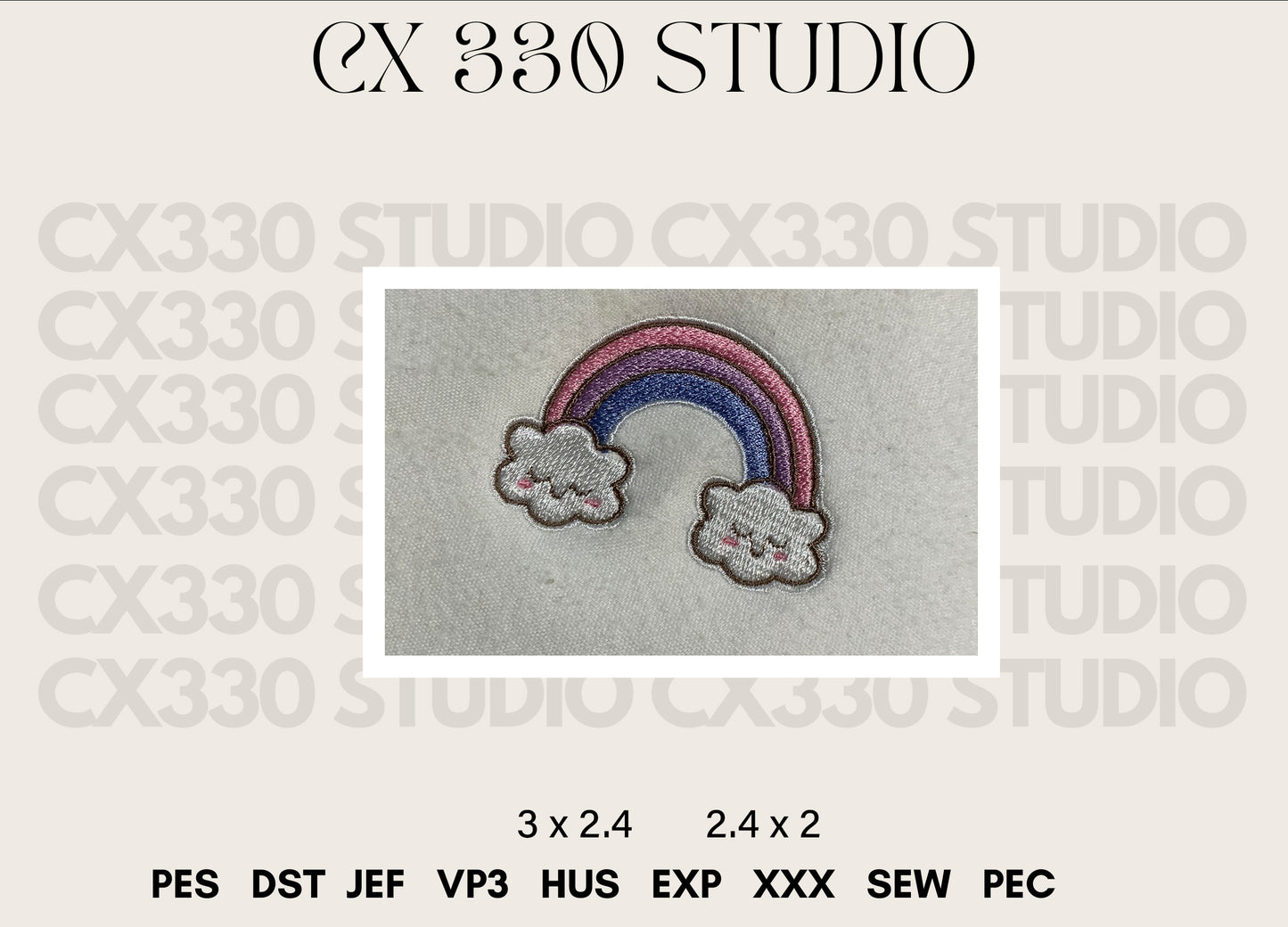 Rainbow embroidery design, Cloud embroidery