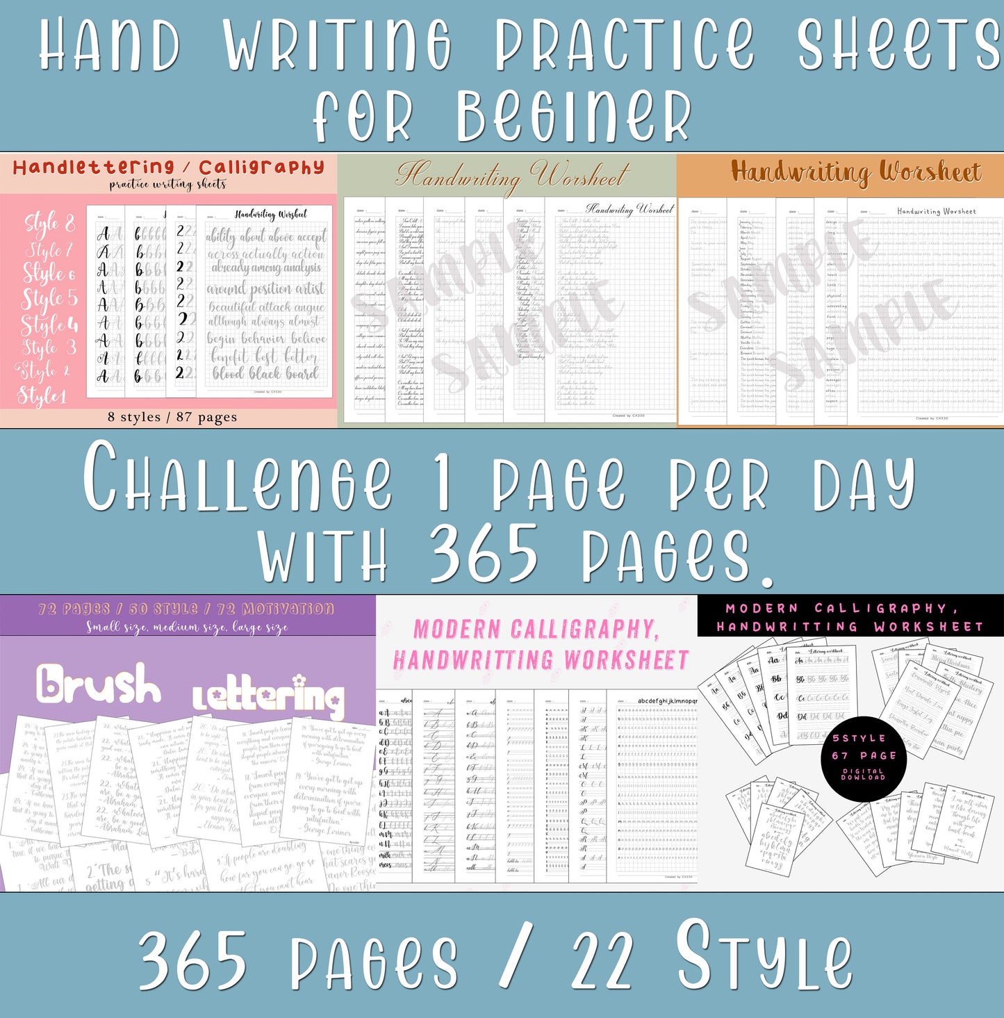 z 365 page Handlettering Practice Sheets - SALE OFF 95% - 1.2$