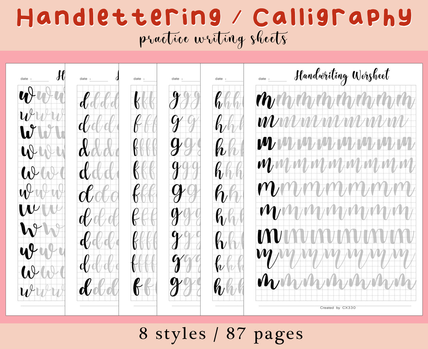 z 8 style Handlettering Practice Sheets, 87 pages, Practice Worksheets