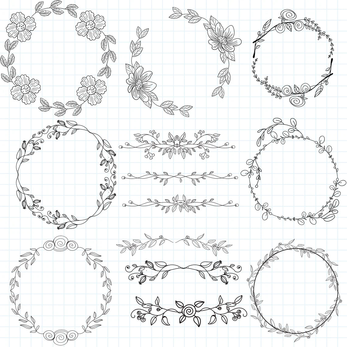 Flower Wreath Svg, Circle Border Svg