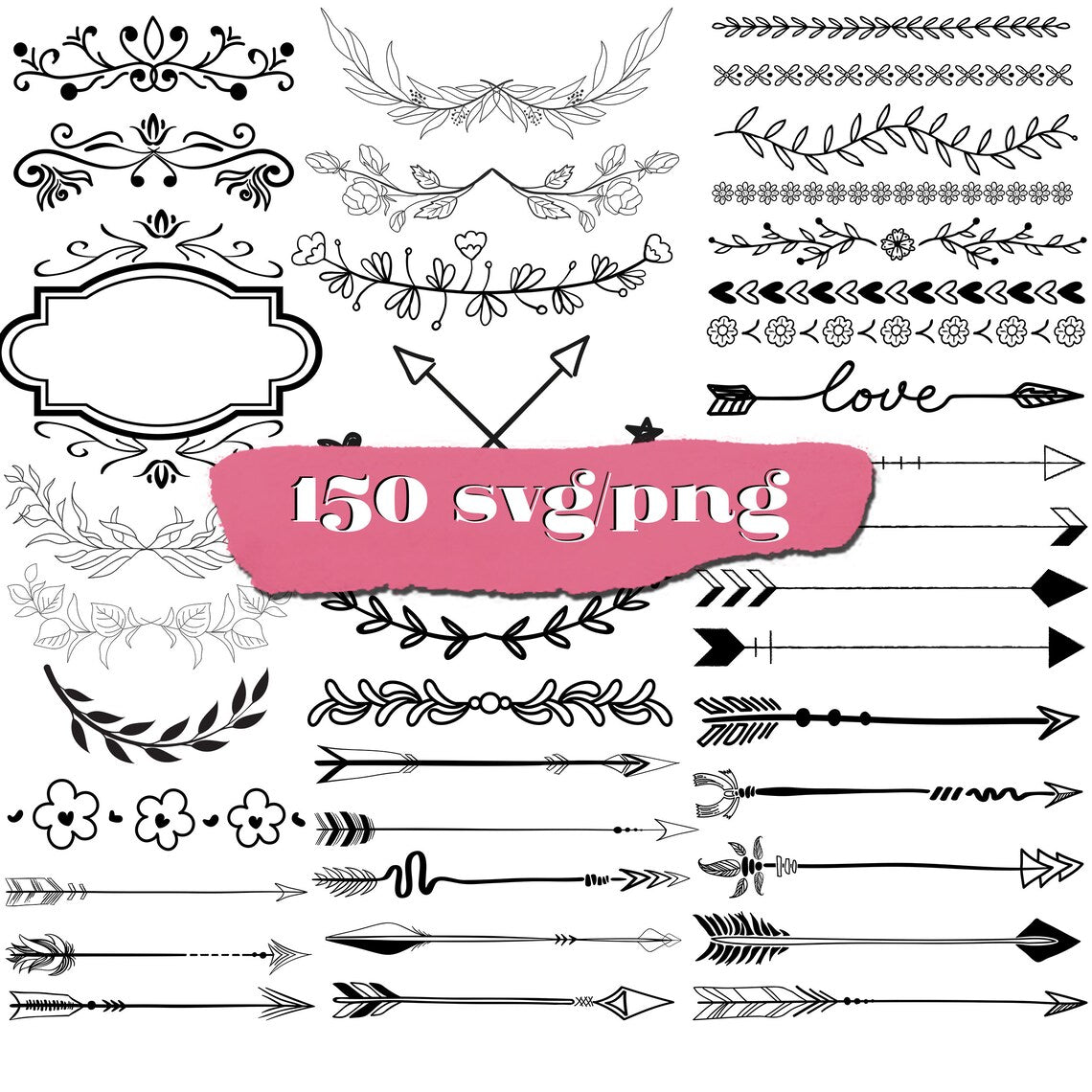 Svg heart, leaves, borders, wreath cricut