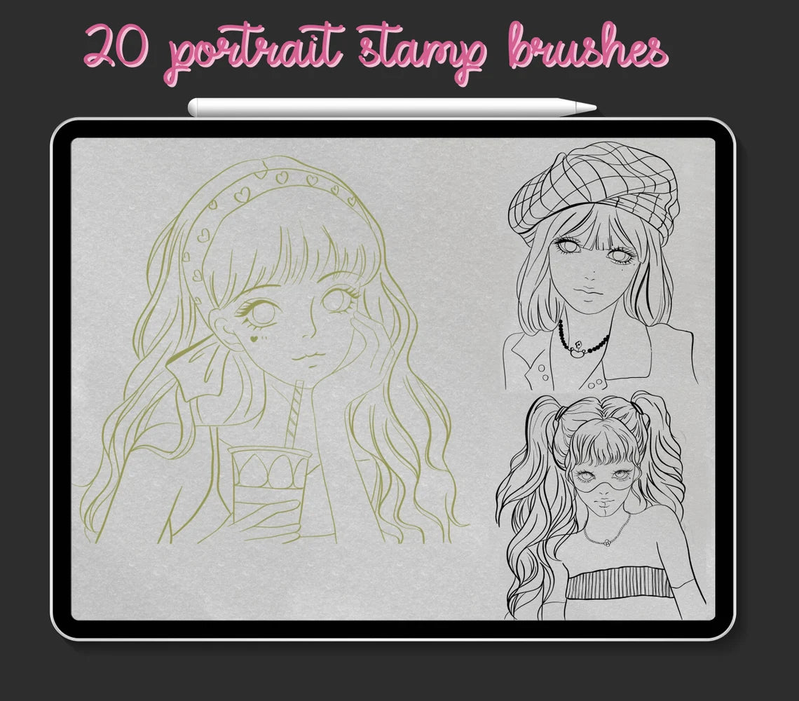 z 20 face manga stamps for procreate, Brushes Procreate