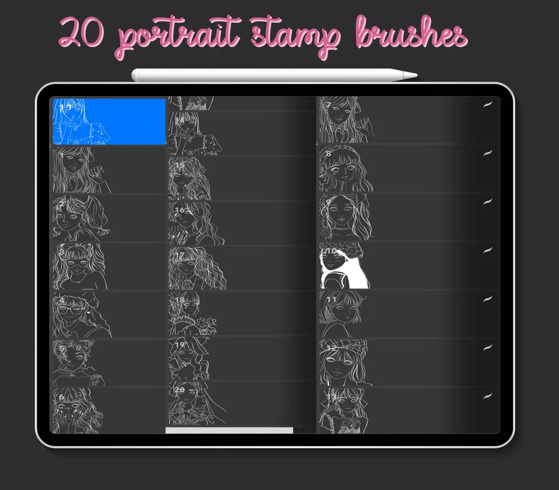 z 20 face manga stamps for procreate, Brushes Procreate