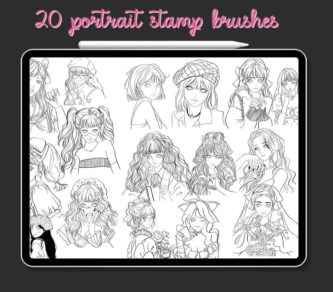 z 20 face manga stamps for procreate, Brushes Procreate