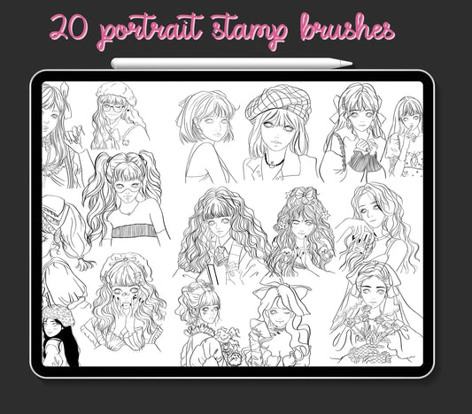 z 20 face manga stamps for procreate, Brushes Procreate