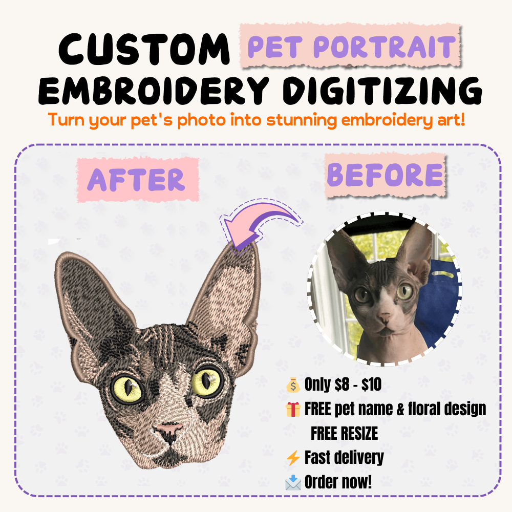 $8 Custom Pet Portrait Embroidery Digitizing File – Small Size (4 cm - 5.5 cm) 🐶