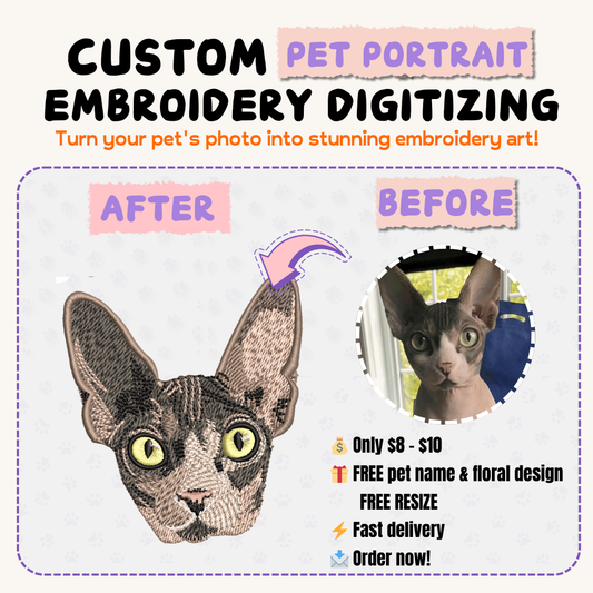 $8 Custom Pet Portrait Embroidery Digitizing File – Small Size (4 cm - 5.5 cm) 🐶