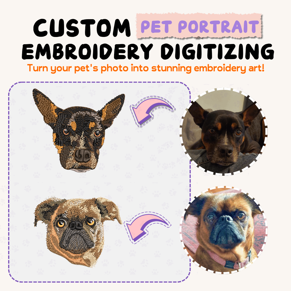 $8 Custom Pet Portrait Embroidery Digitizing File – Small Size (4 cm - 5.5 cm) 🐶