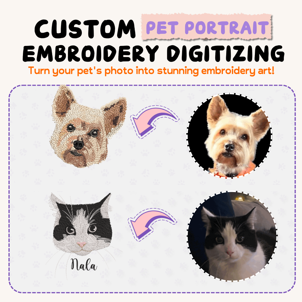 $8 Custom Pet Portrait Embroidery Digitizing File – Small Size (4 cm - 5.5 cm) 🐶