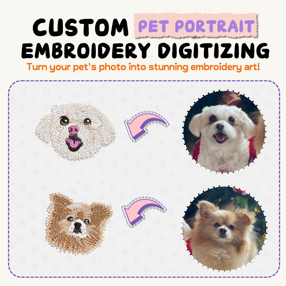 $8 Custom Pet Portrait Embroidery Digitizing File – Small Size (4 cm - 5.5 cm) 🐶