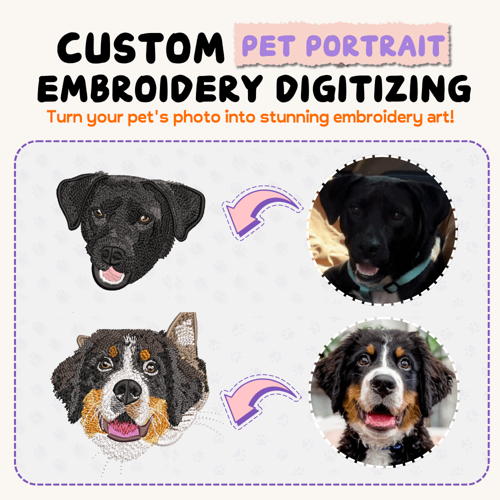 $8 Custom Pet Portrait Embroidery Digitizing File – Small Size (4 cm - 5.5 cm) 🐶