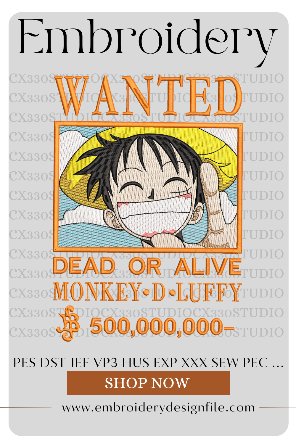 Luffy one piece embroidery design file