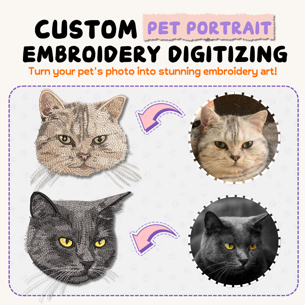 $10 Custom Pet Portrait Embroidery Digitizing File – Large Size (100 cm - 130 cm) 🐶