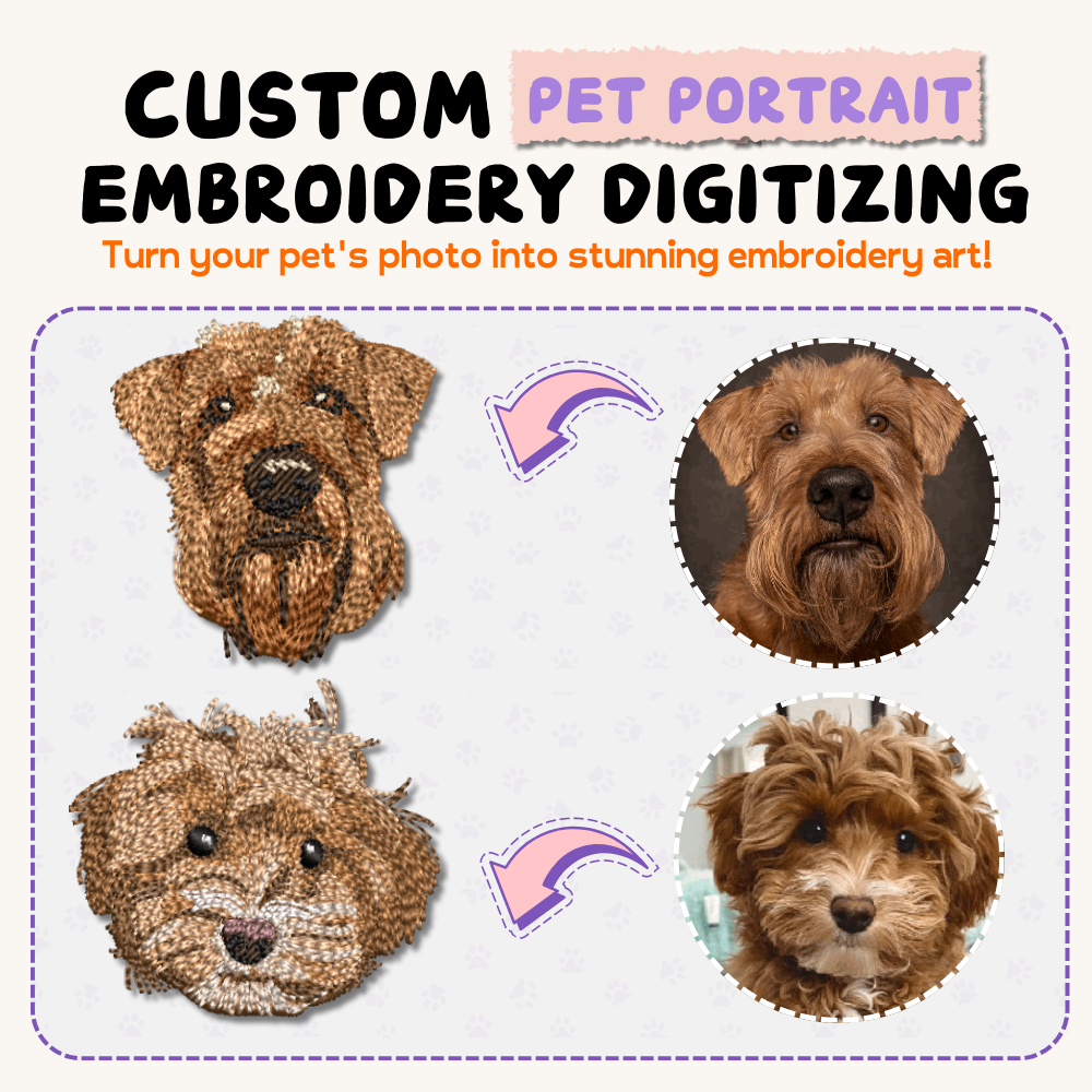 $10 Custom Pet Portrait Embroidery Digitizing File – Large Size (100 cm - 130 cm) 🐶