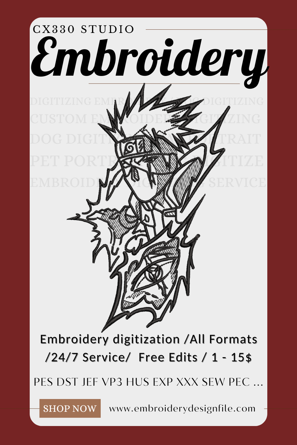 Hatake Kakashi Naruto Machine Embroidery design file