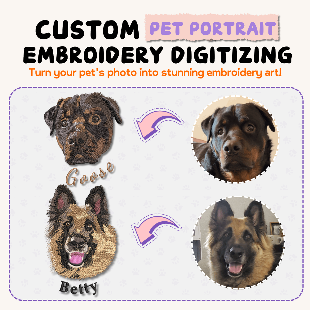 $10 Custom Pet Portrait Embroidery Digitizing File – Large Size (100 cm - 130 cm) 🐶