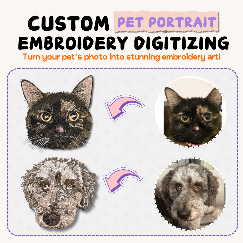 $10 Custom Pet Portrait Embroidery Digitizing File – Large Size (100 cm - 130 cm) 🐶