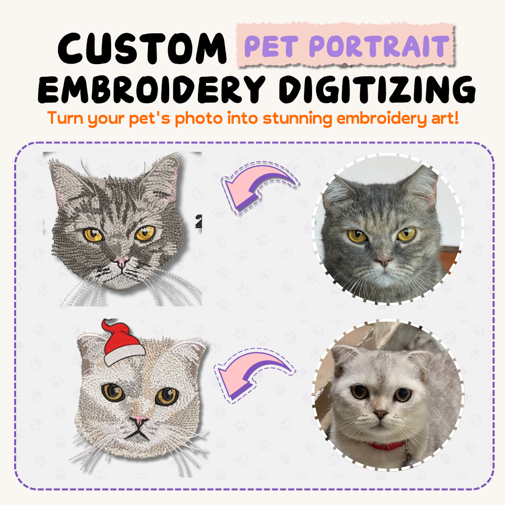 $10 Custom Pet Portrait Embroidery Digitizing File – Large Size (100 cm - 130 cm) 🐶