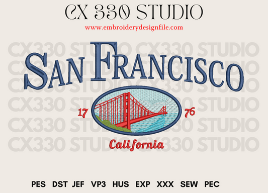 San Francisco City, State city Machine Embroidery File