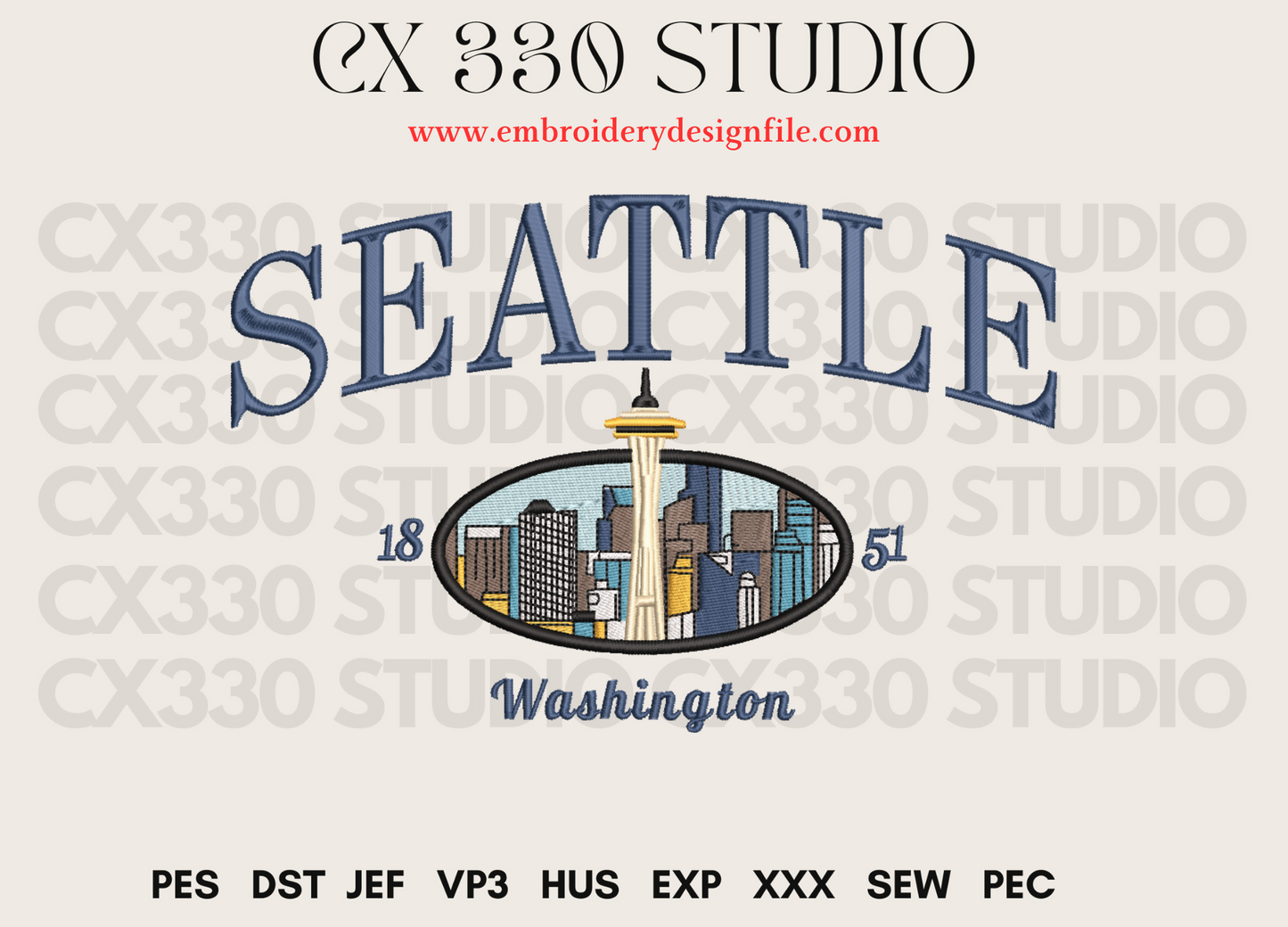 Seattle City, State city Machine Embroidery File