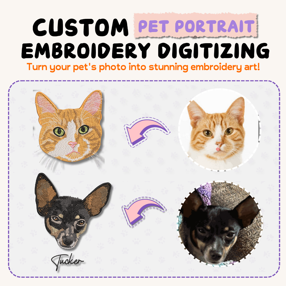 $10 Custom Pet Portrait Embroidery Digitizing File – Large Size (100 cm - 130 cm) 🐶