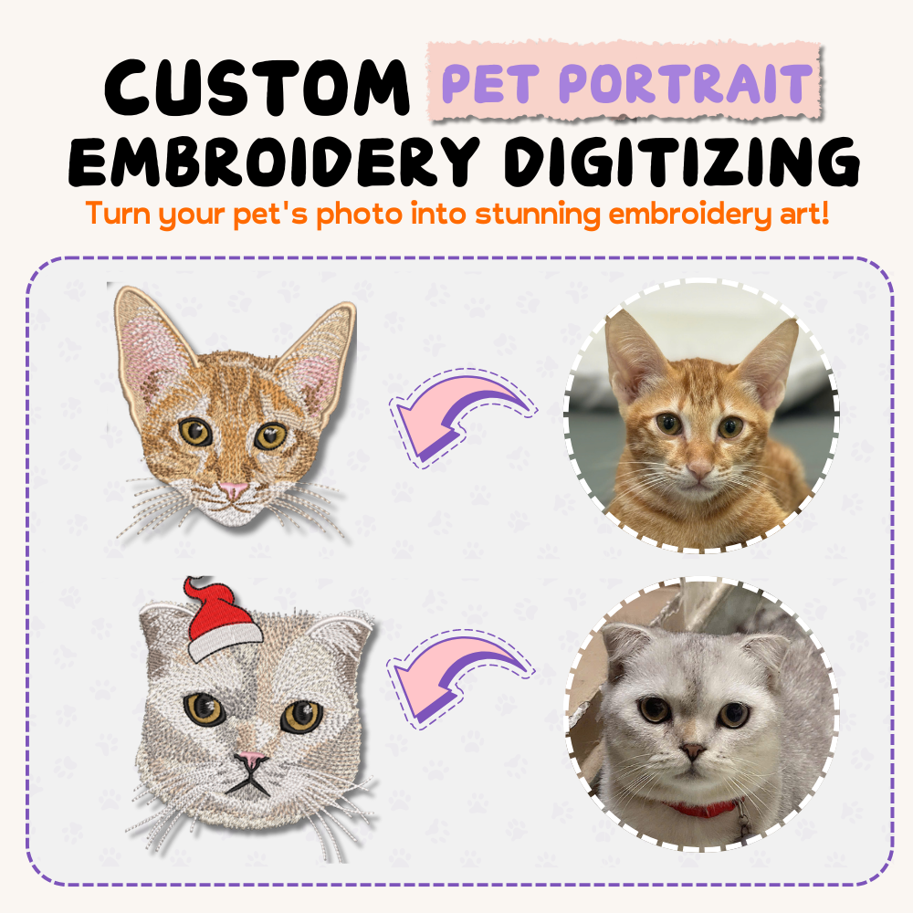 Before & after: Pet photo transformed into large embroidery design