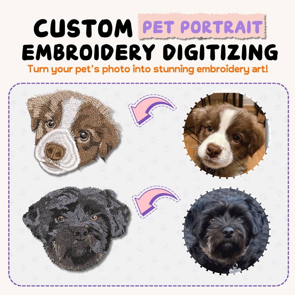 Embroidery machine stitching a large custom pet portrait (DST file format)