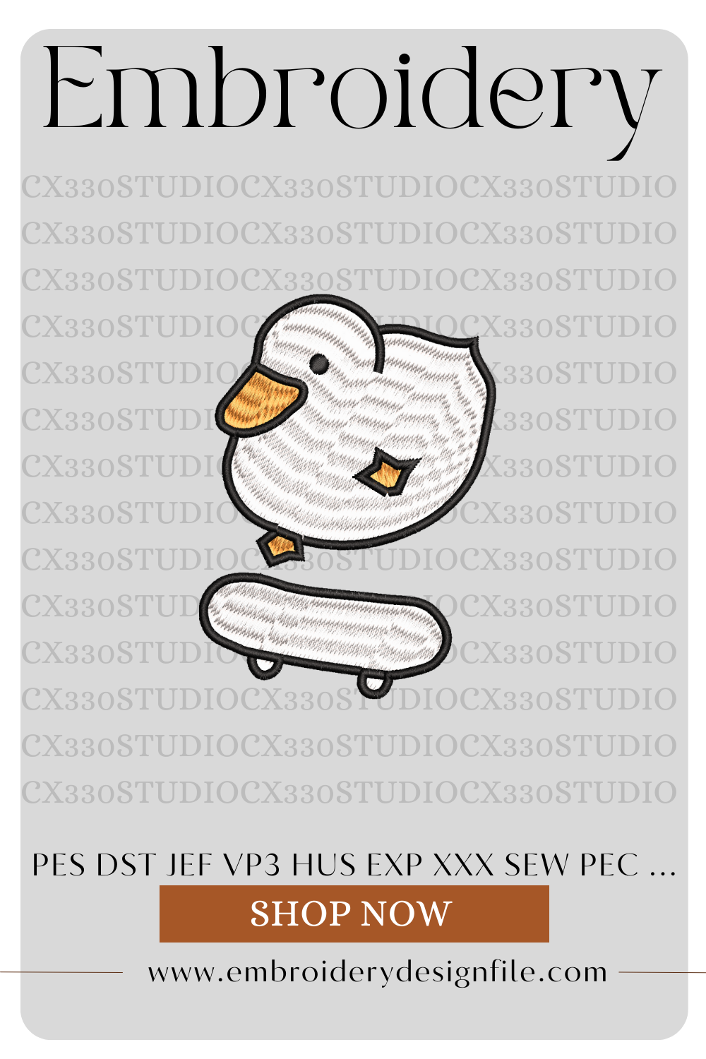 Cute Duck on Skateboard Embroidery File | Machine Embroidery Design