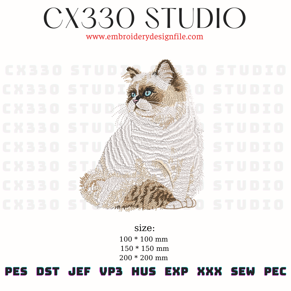 Ragdoll cat embroidery design file – realistic machine embroidery pattern