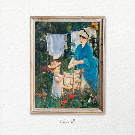 Laundry (Le Linge) • (1875) painting by Édouard Manet •  Vintage Oil Painting • Framed Canvas