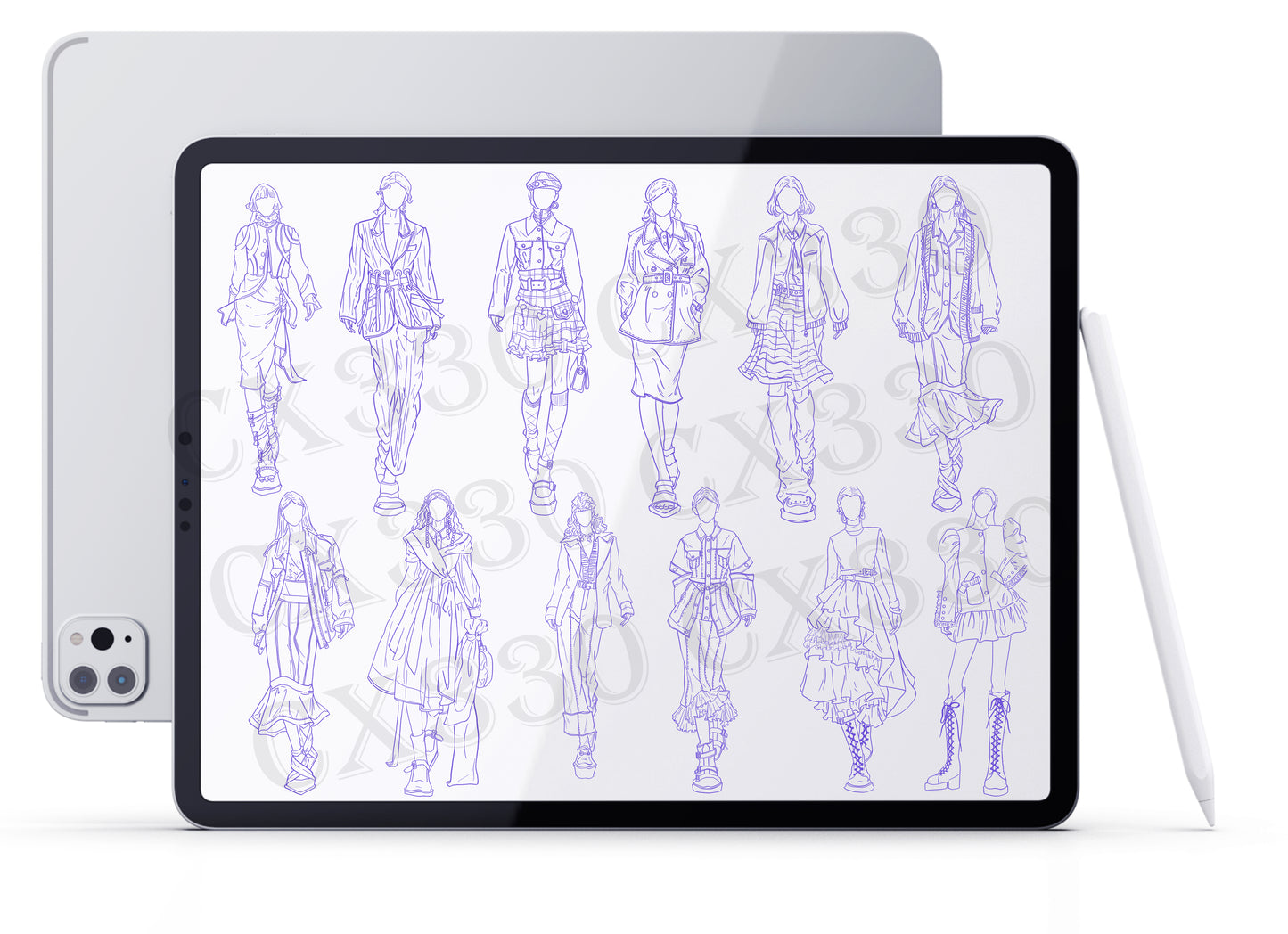 35 Fashion Sketch Stamp Procreate, Fashion Girls Stamp Brushes for Procreate