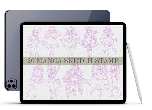 20 Manga Sketch Stamp Procreate,  Fashion Girls Stamp Brushes for Procreate