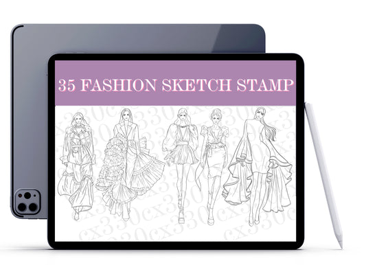 35 Fashion Sketch Stamp Procreate, Fashion Girls Stamp Brushes for Procreate