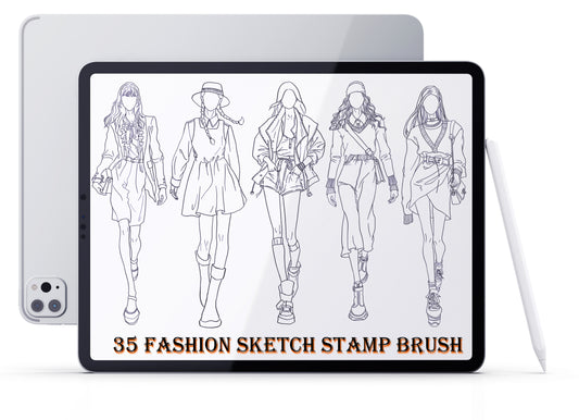 35 Fashion Sketch Stamp Procreate, Fashion Girls Stamp Brushes for Procreate